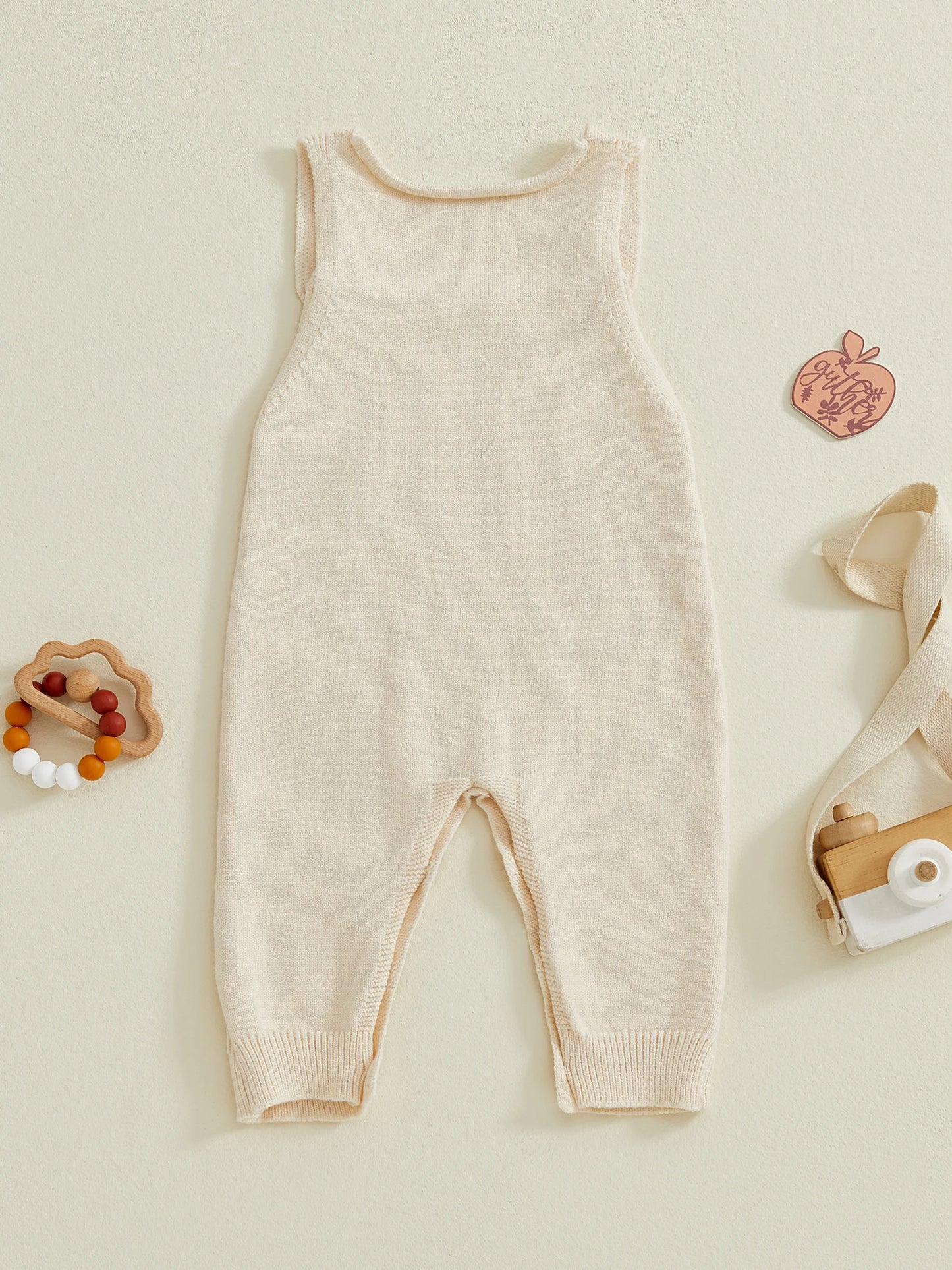 Baby Boys Girls Knit Jumpsuit Sleeveless Square Neck Solid Color Rompers Overalls