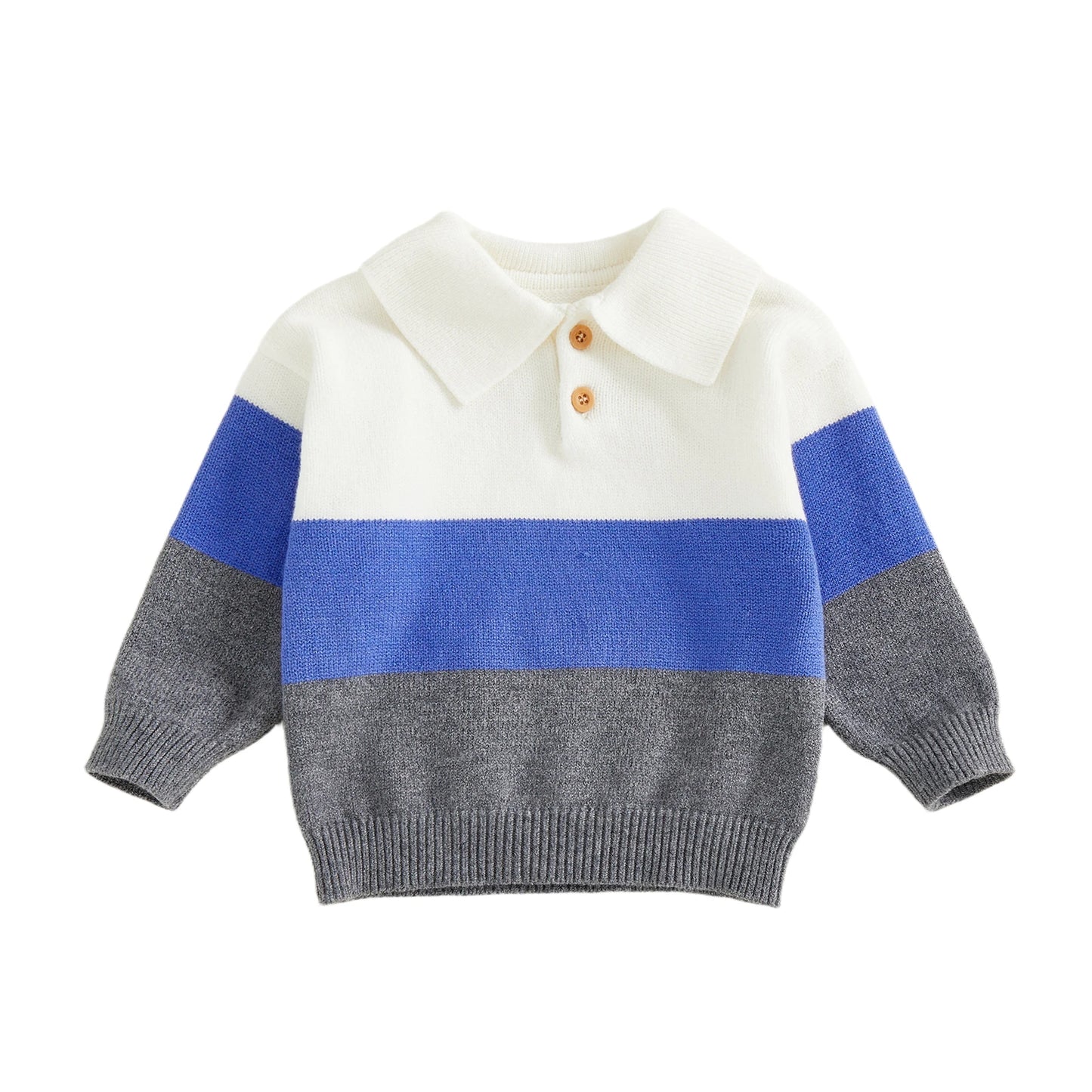 Baby Toddler Boy Sweater Lapel Collar Long Sleeve Patchwork Upper Button Down Pullover Warm Knit Tops
