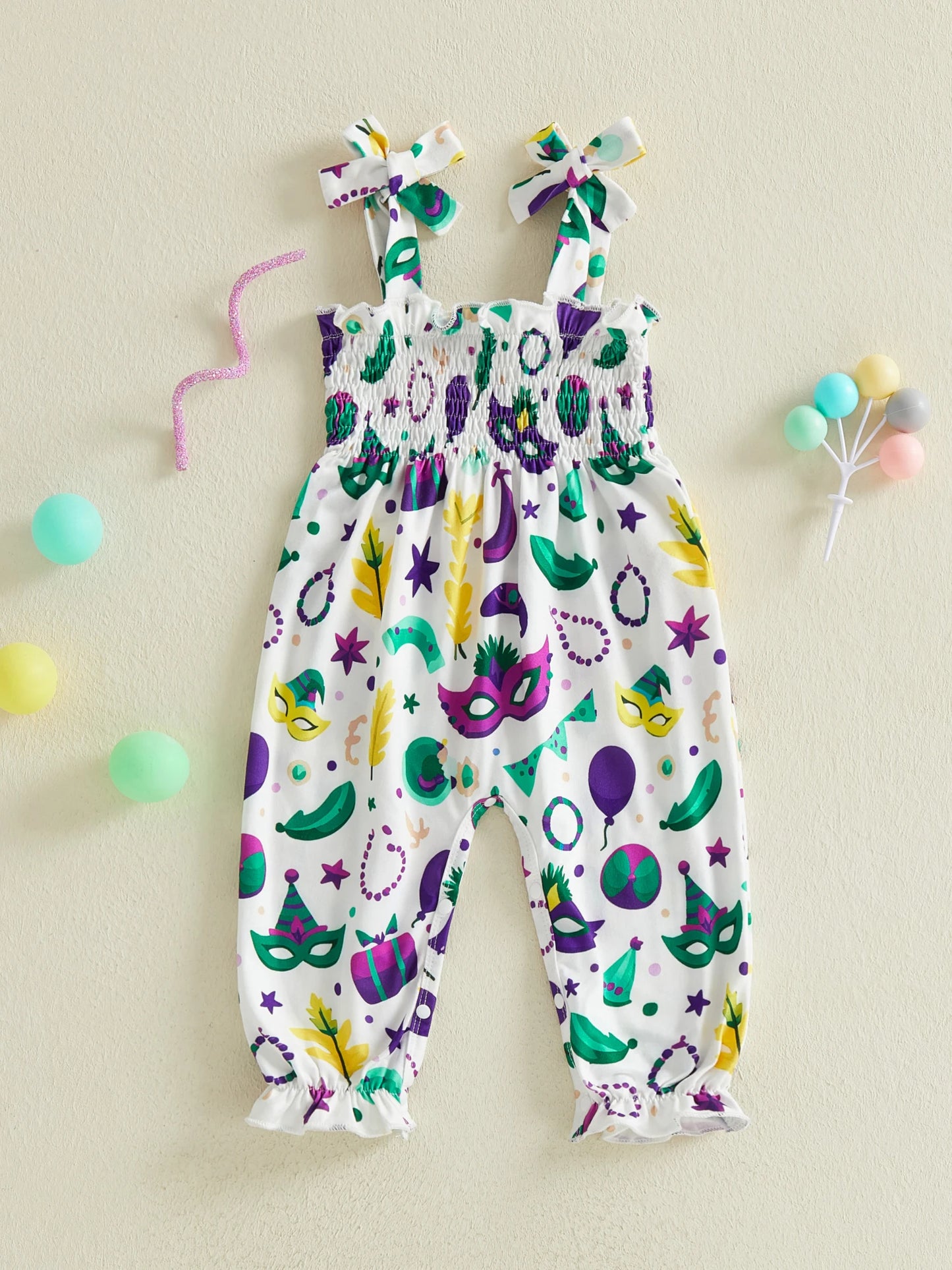 Baby Toddler Girls MardiGras Sleeveless Romper Cute Fashionable Mask Print Jumpsuit