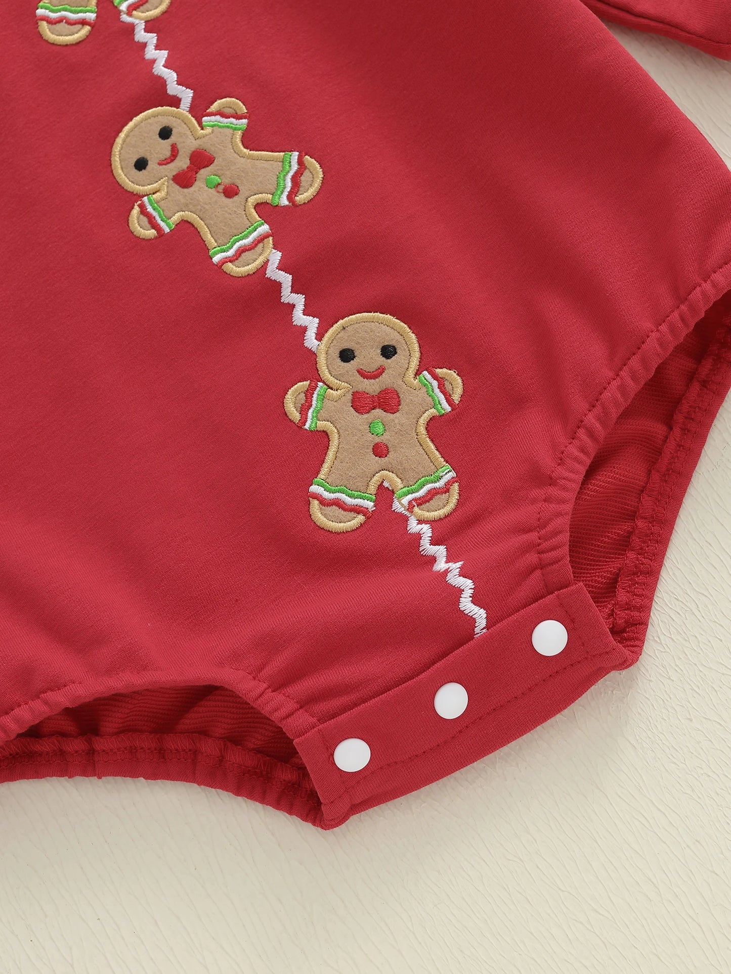 Baby Boys Girls Christmas Gingerbread Embroidery Romper Long Sleeve Crew Neck Bubble Infant Jumpsuit