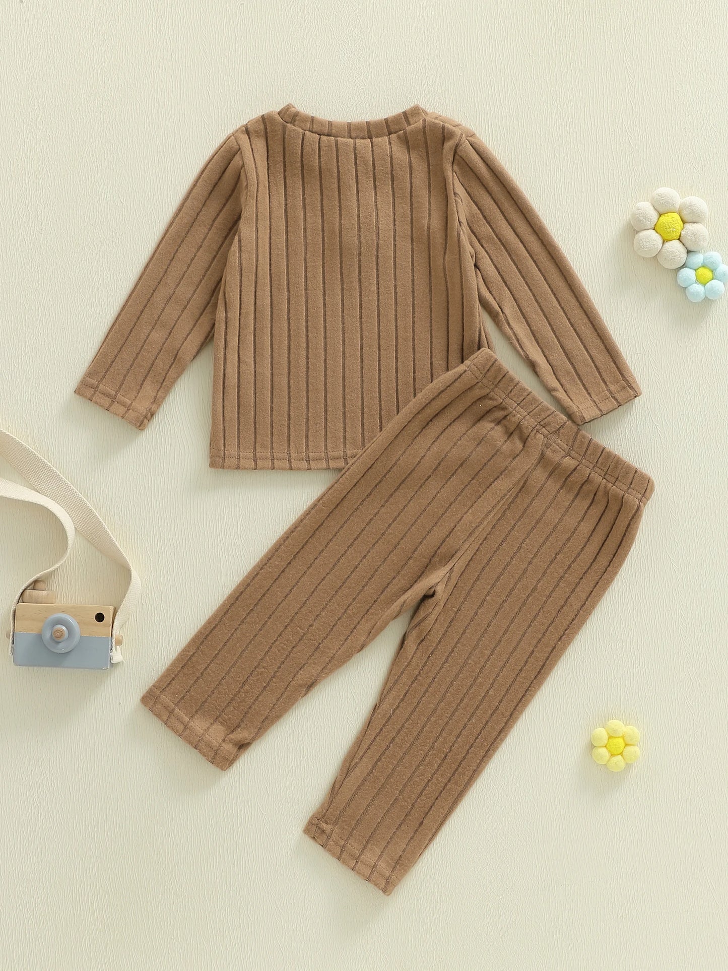 Baby Toddler Girls 2Pcs Clothing Set Long Sleeve Flower Top with Solid Color Pants Outfit