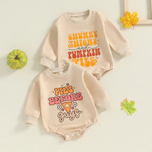 Load image into Gallery viewer, Baby Boys Girls Pies Before Guys / Chunky Thighs and Pumpkin Pies Thanksgiving Bubble Romper Casual Letter Print Long Sleeve Jumpsuit
