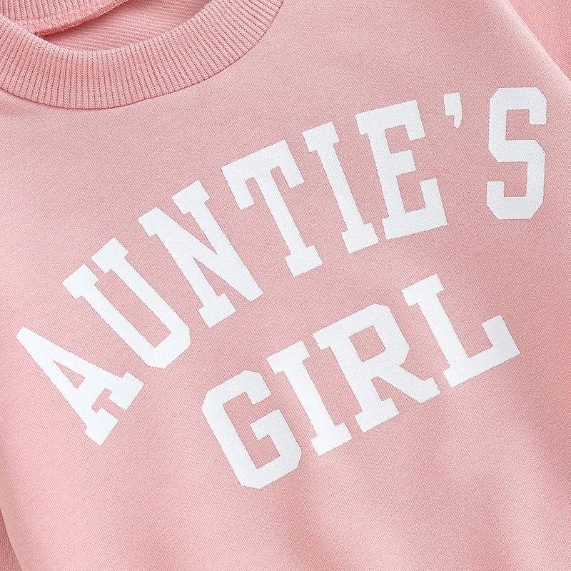 Toddler Baby Girls 2Pcs Clothes Sets Long Sleeve Letter Auntie's Girl Print Pullover Top + Pants Set