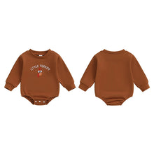 Load image into Gallery viewer, Baby Girls Boys Little Turkey Bubble Romper Thanksgiving Letter Turkey Embroidery Long Sleeve Fall Bodysuit
