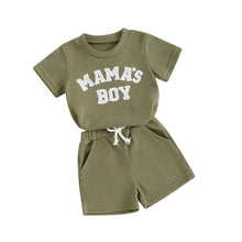 Load image into Gallery viewer, Baby Toddler Boy 2Pcs Mama&#39;s Boy Letter Embroidery Short Sleeve Top Matching Shorts Set Waffle Outfit
