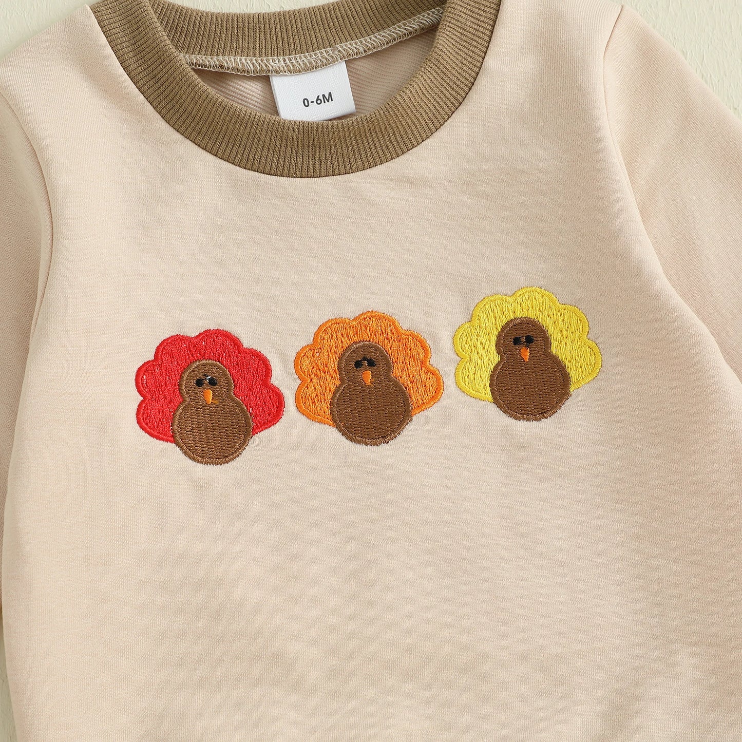 Baby Toddler Boys 2Pcs Jogger Set Long Sleeve Crew Neck Embroidery Gobble Turkey Top with Striped Pants Thanksgiving Clothes