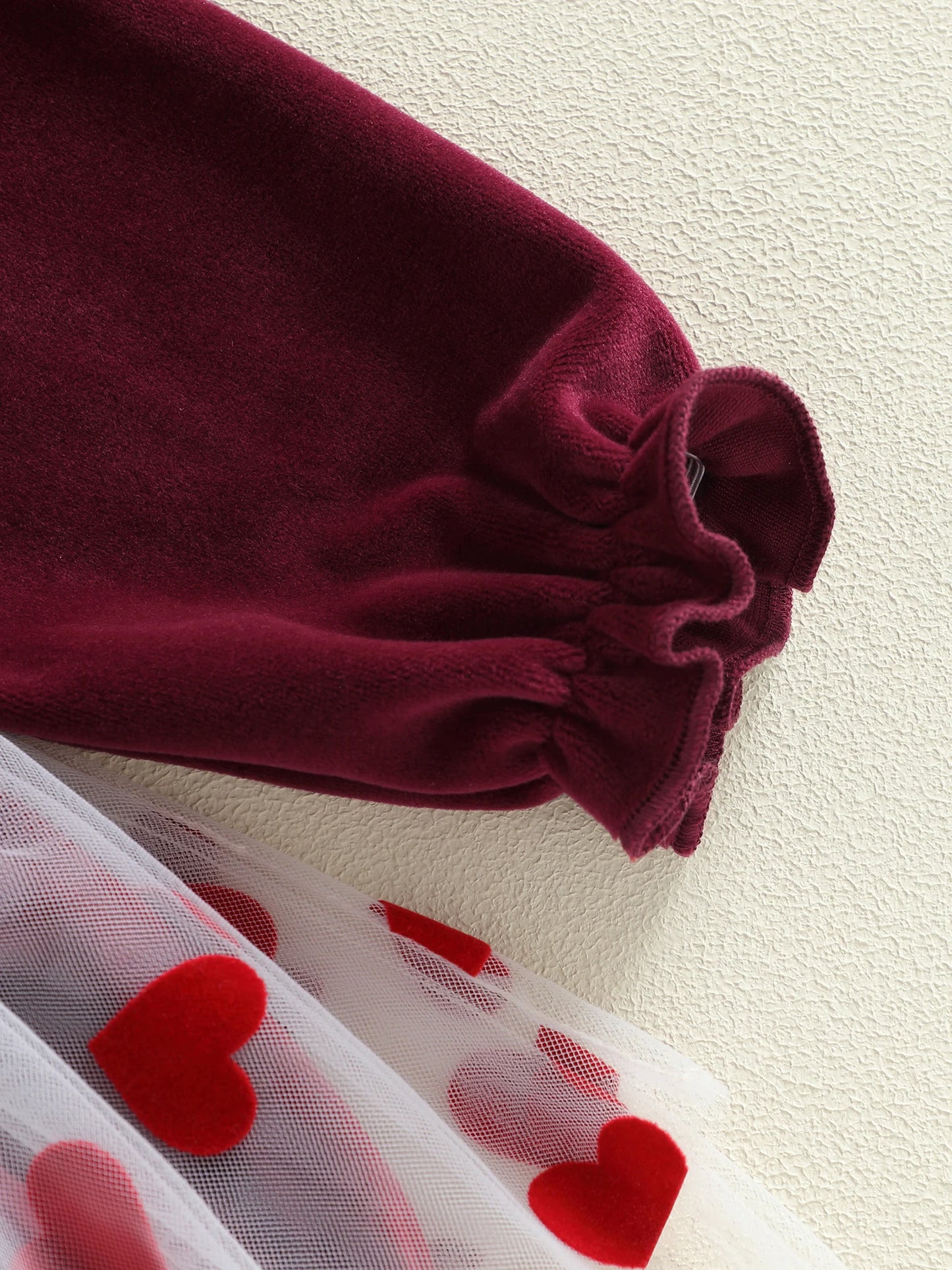 Baby Girls 2Pcs Valentine's Day Romper Dress Long Sleeve Heart Print Tulle Skirt Jumpsuits Headband Bow Set