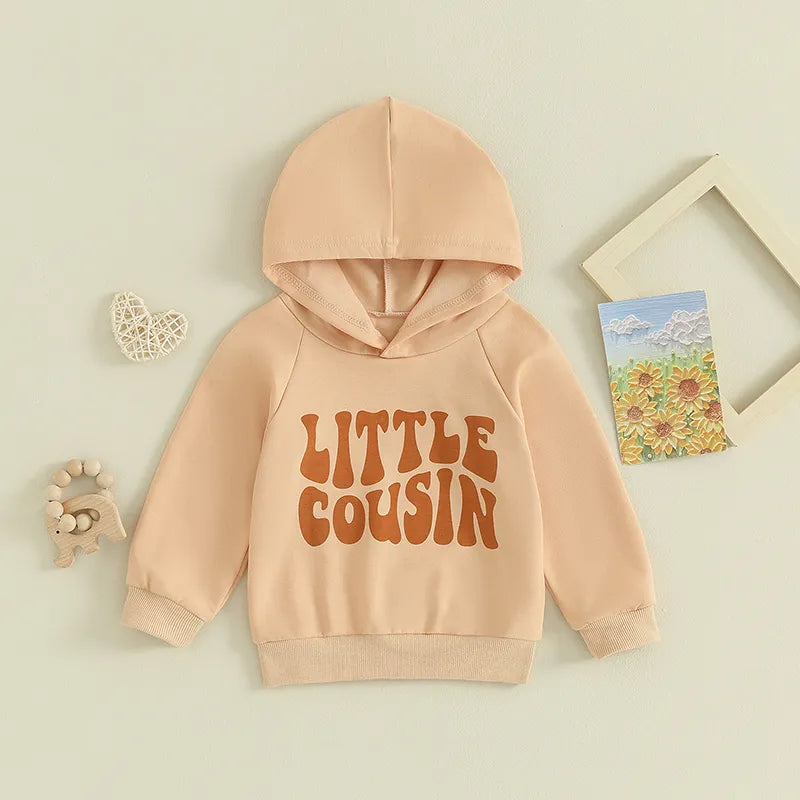 Baby Toddler Kids Boys Girls Hoodie Long Sleeve Hooded Letters Print Little Bigger Cousin Pullover Top