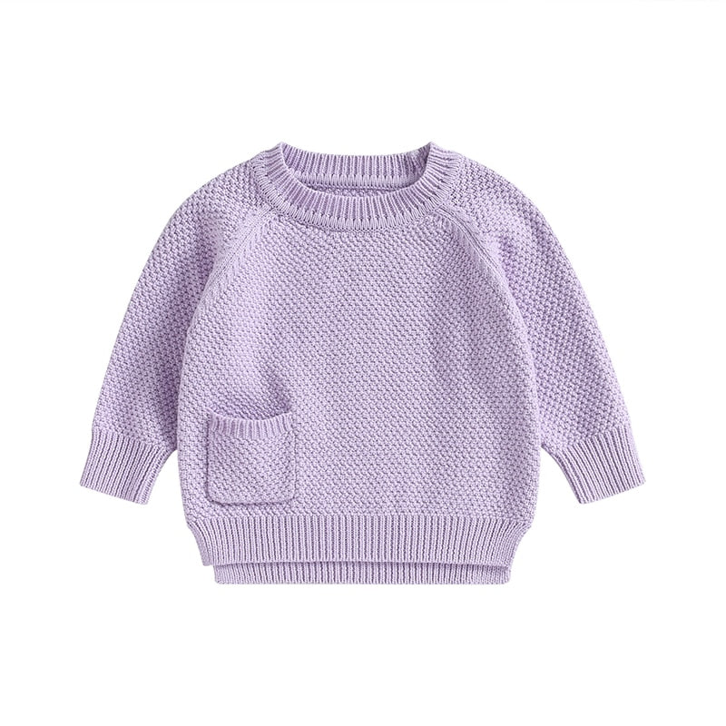 Baby Boy Girl Knitted Sweater Warm Long Sleeve Pullover with Pocket Autumn Knitwear