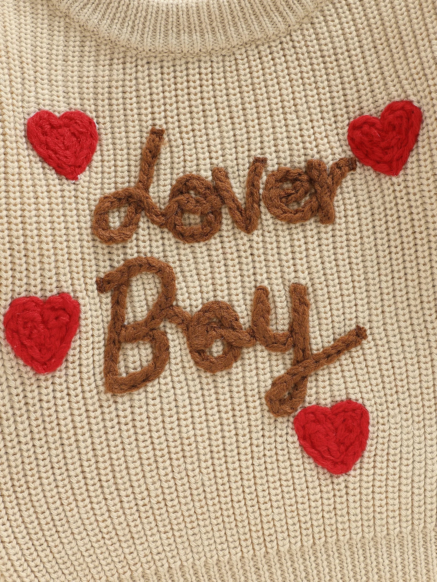 Baby Toddler Boys Valentines Sweater Fashionable Letters Lover Boy Heart Embroidery Crew Neck Long Sleeve Knit Top