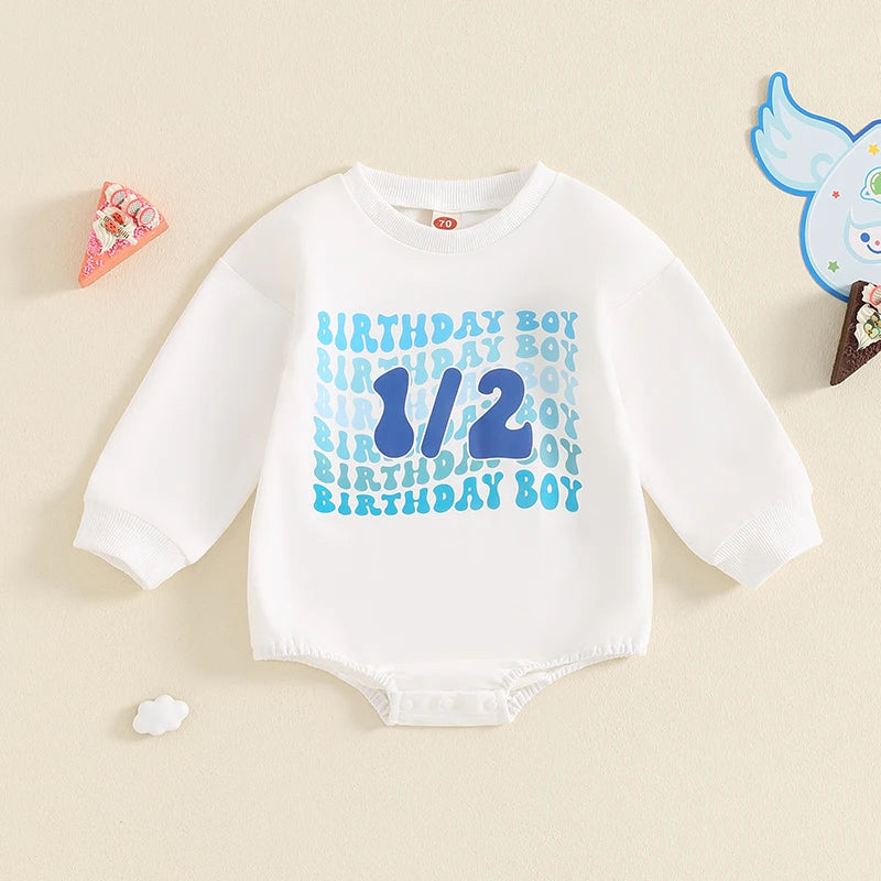 Baby Boys Girls 1/2 Half Birthday Romper Long Sleeve Crew Neck Letters Print Fall Bodysuit