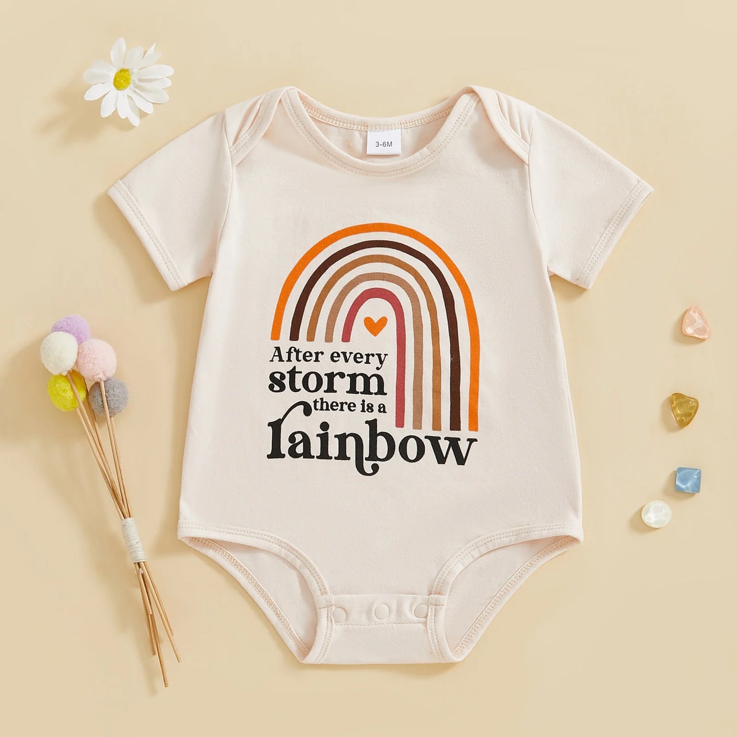 Baby Boys Girls After Every Storm Comes A Rainbow / The Best Miracles Take A Little Time Cotton Bodysuit Classic Short Sleeve Round Neck Rainbow Print Playsuit Romper Bodysuit