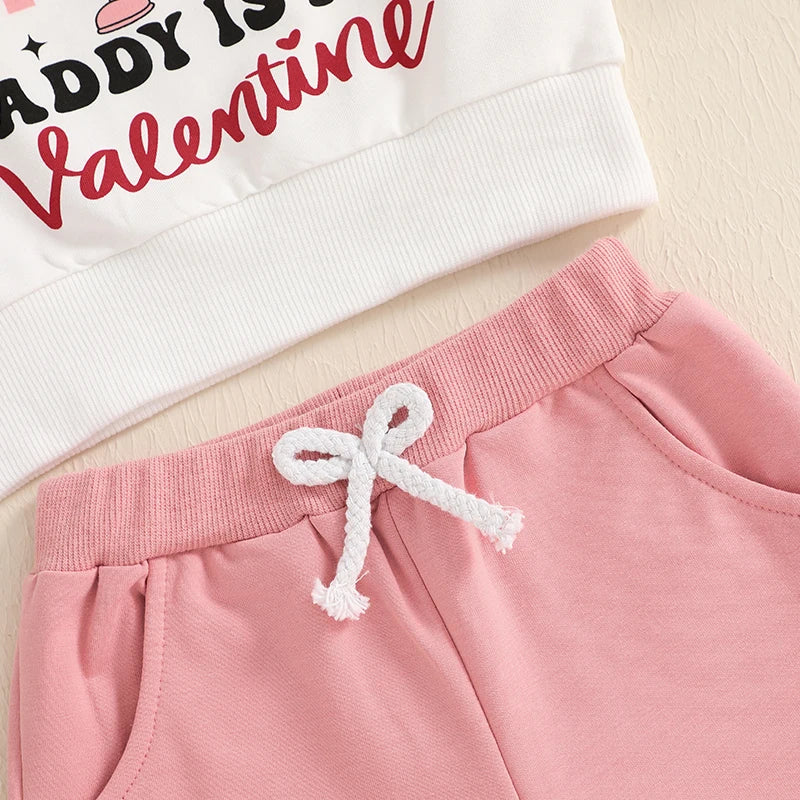 Baby Toddler Girls 2Pcs Sorry Boys Daddy Is My Valentine Valentine's Day Outfit Letter Heart Print Long Sleeve Top with Solid Color Long Pants Jogger Set Valentines