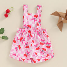 Load image into Gallery viewer, Baby Toddler Girls Shorts Overalls Cherry Checker Print Square Neck Romper Sleeveless Suspender Jumpsuit Romper
