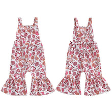 Load image into Gallery viewer, Baby Toddler Girls Overalls Floral Cowboy Boots Flowers Print Square Neck Sleeveless Bell Bottom Jumpsuit with Pocket Front Romper
