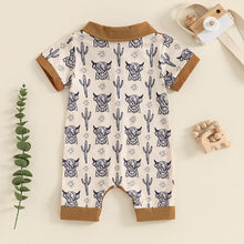 Load image into Gallery viewer, Baby Boy Romper Casual Cattle Cow Cactus Print Collar Short Sleeve Jumpsuit
