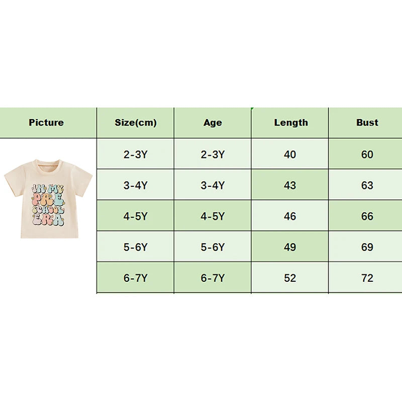 Toddler Kids Girls In My Preschool Era Back to School Colorful Letter & Floral Flowers Print Round Neck Short Sleeve Top