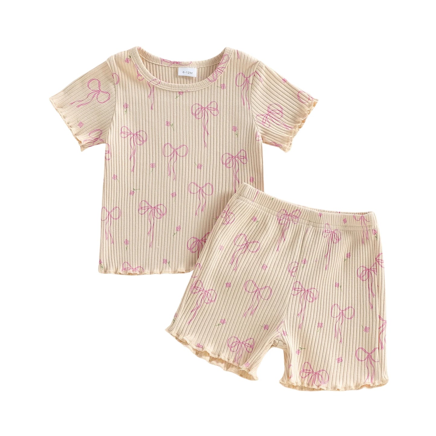 Baby Toddler Girls 2Pcs Clothing Set Fashionable Cute Bow Printed Short Sleeve Top with Shorts Outfit