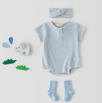 Stripe T-Shirt Bodysuit Romper Headband Set