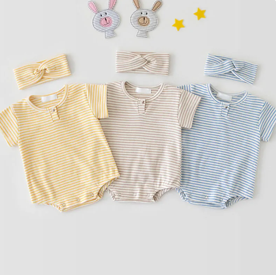 Stripe T-Shirt Bodysuit Romper Headband Set