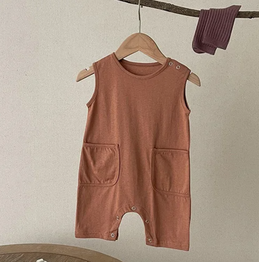 Solid Double Pocket Jumpsuit Romper