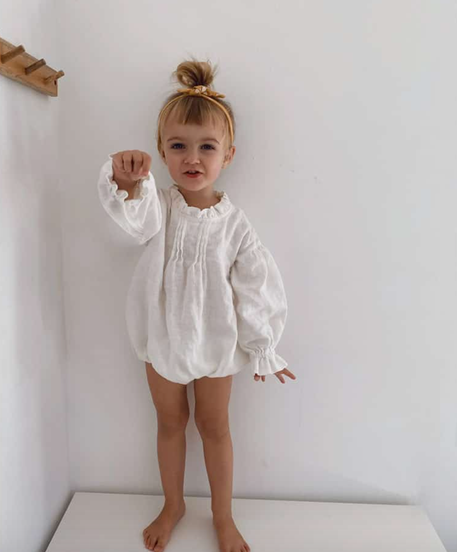 Girls Long Sleeve Linen Bodysuit Romper