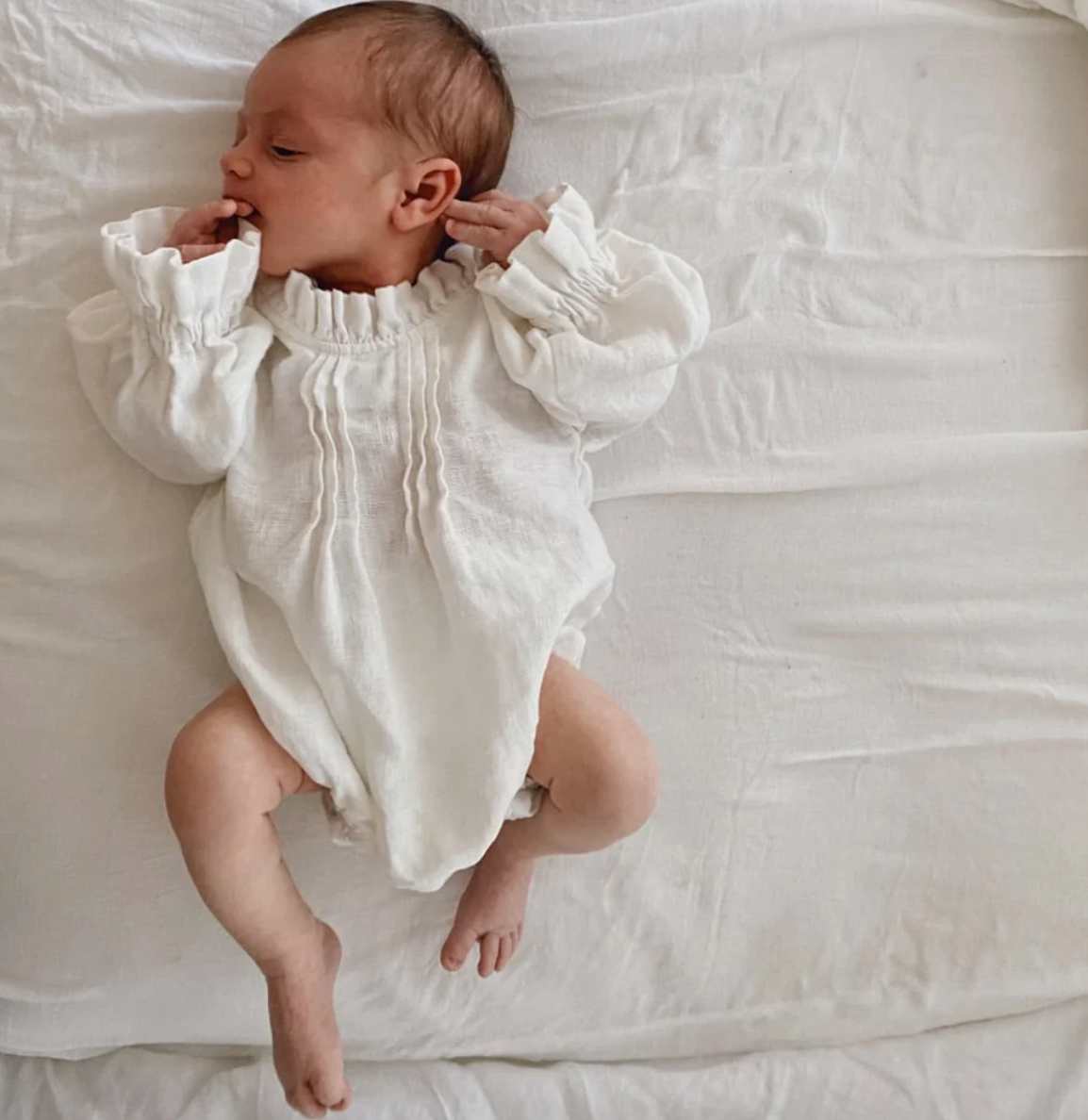 Girls Long Sleeve Linen Bodysuit Romper