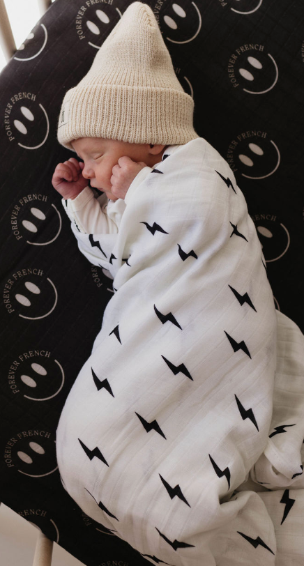 Muslin Swaddle | Black & White Lightning Bolt