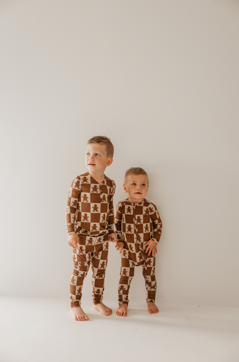 Bamboo Two Piece Pajamas 2024 | Gingerbread Checkerboard