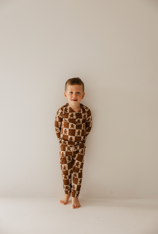 Bamboo Two Piece Pajamas 2024 | Gingerbread Checkerboard