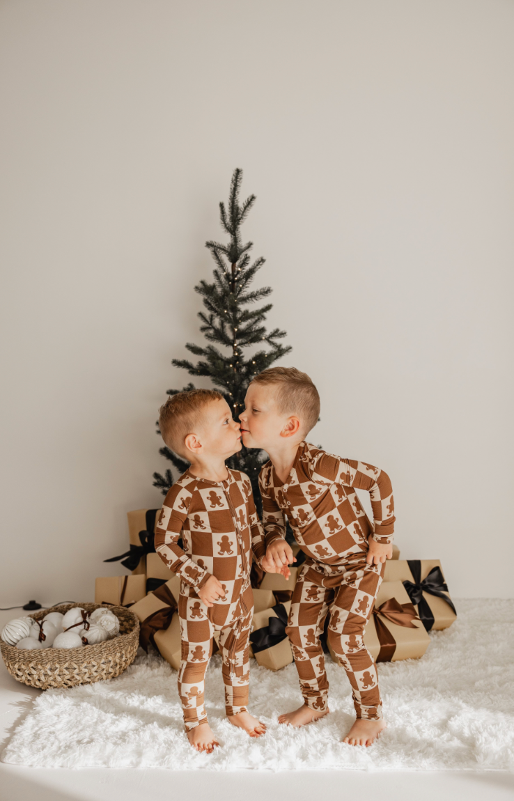 Bamboo Two Piece Pajamas 2024 | Gingerbread Checkerboard