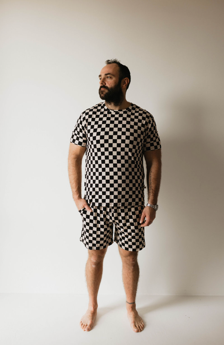 Men's Bamboo Short Pajama | Black Checkerboard