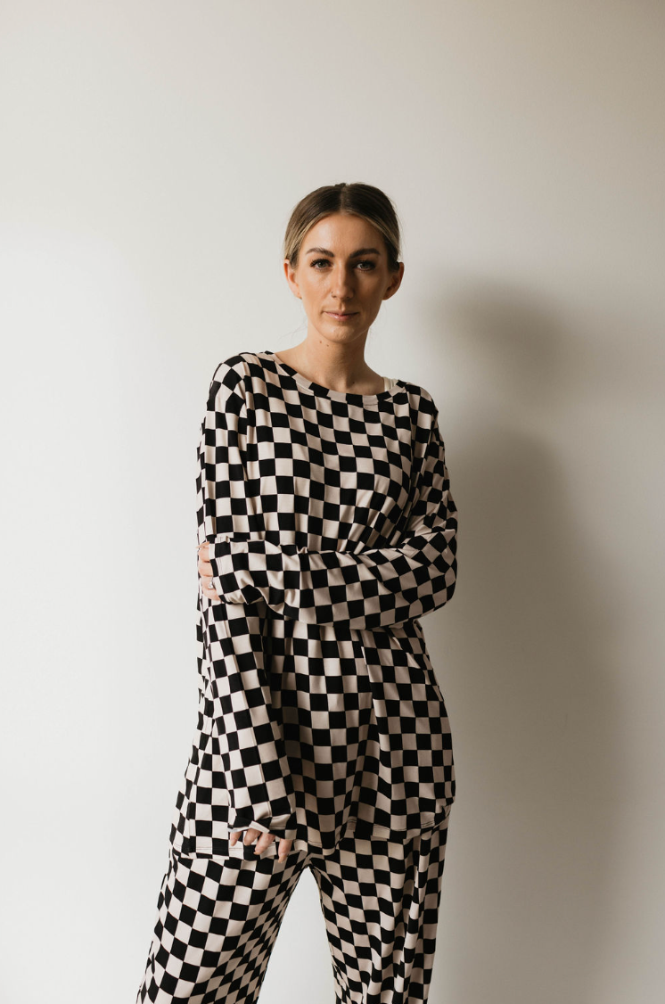 Men's Bamboo Pajama | Black Checkerboard