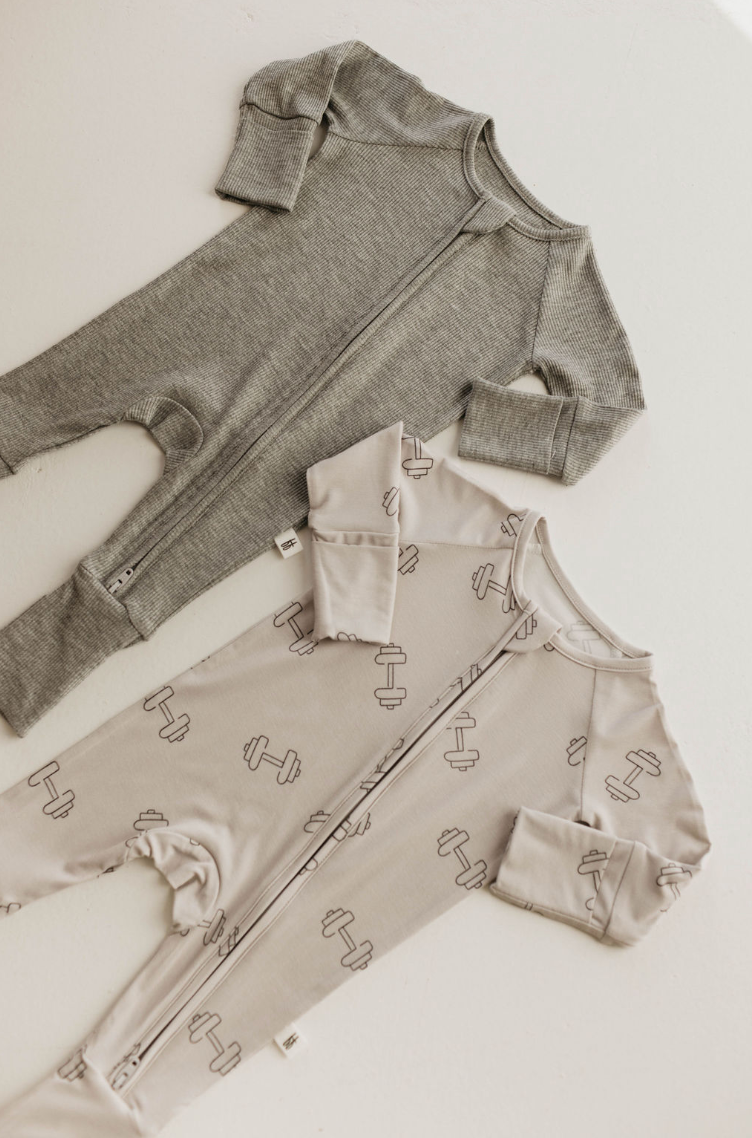 Bamboo Zip Pajamas | Ribbed Grey Zipper Romper