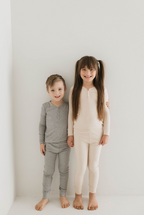Two Piece Bamboo Pajamas | Ribbed Cream Set