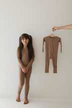 Bamboo Zip Pajamas | Ribbed Milk Chocolate Zipper Romper