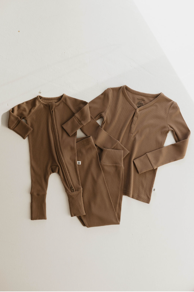 Bamboo Zip Pajamas | Ribbed Milk Chocolate Zipper Romper