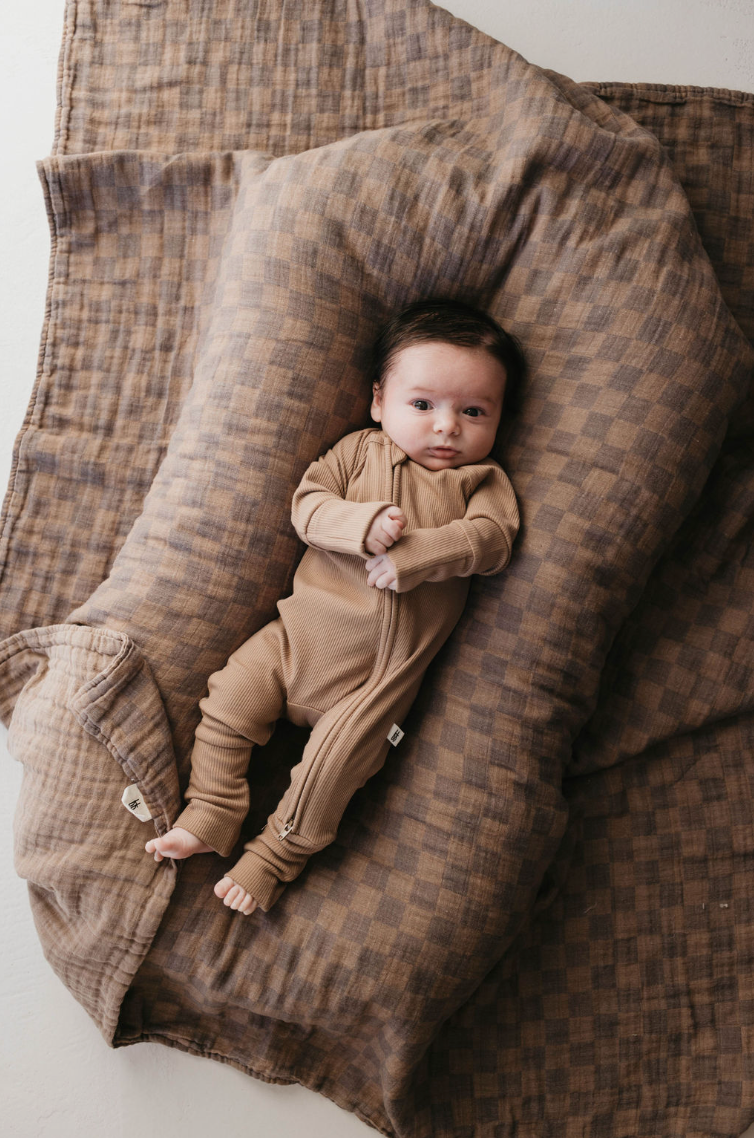 Bamboo Zip Pajamas | Ribbed Milk Chocolate Zipper Romper