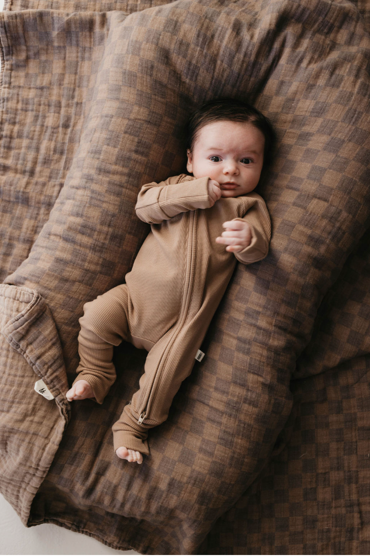 Bamboo Zip Pajamas | Ribbed Milk Chocolate Zipper Romper
