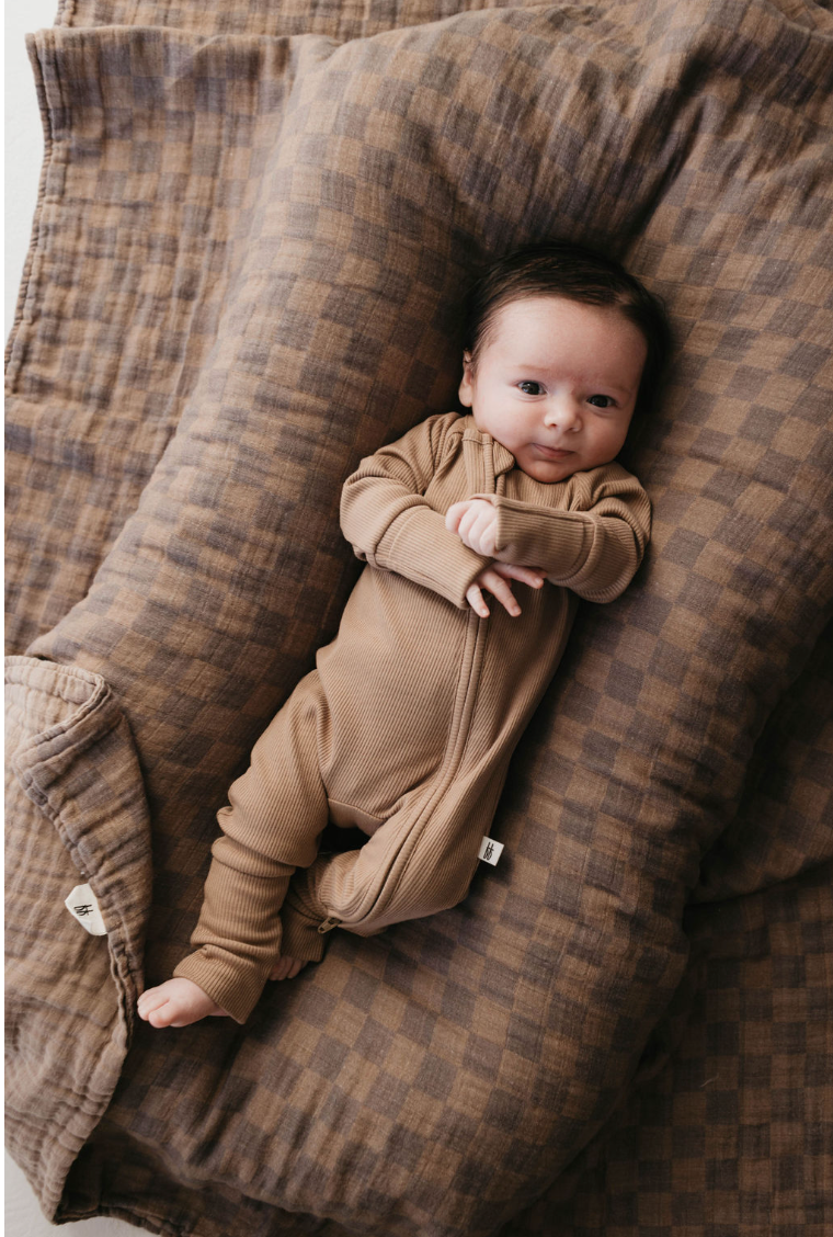 Bamboo Zip Pajamas | Ribbed Milk Chocolate Zipper Romper