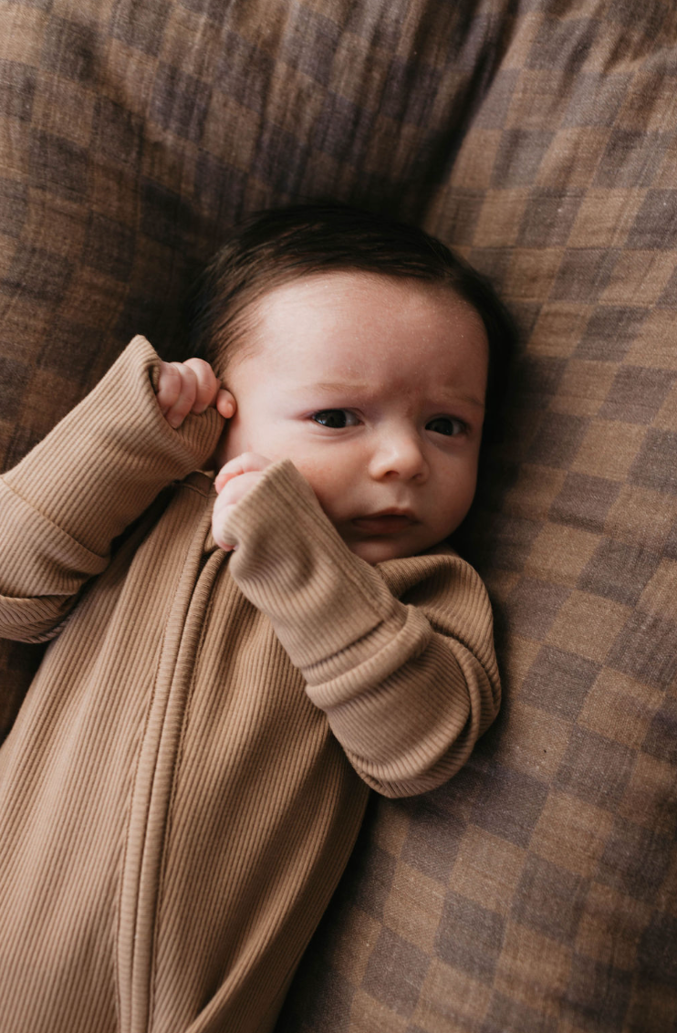 Bamboo Zip Pajamas | Ribbed Milk Chocolate Zipper Romper