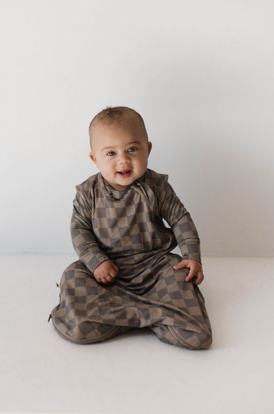 Bamboo Sleep Sack | Faded Brown Checkerboard