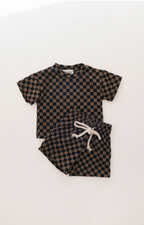 Ribbed Short Set | Black & Brown Checkerboard