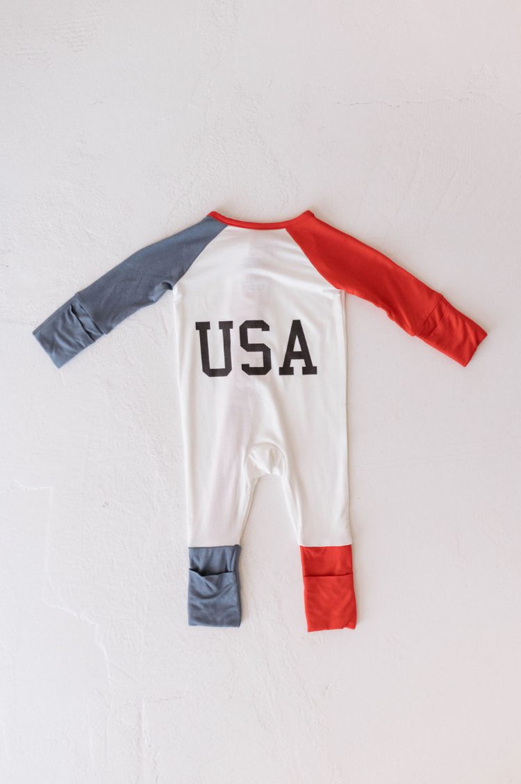 Bamboo Zip Pajamas Zipper Romper | USA, Land That I Love