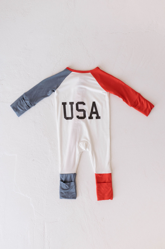 Bamboo Zip Pajamas Zipper Romper | USA, Land That I Love