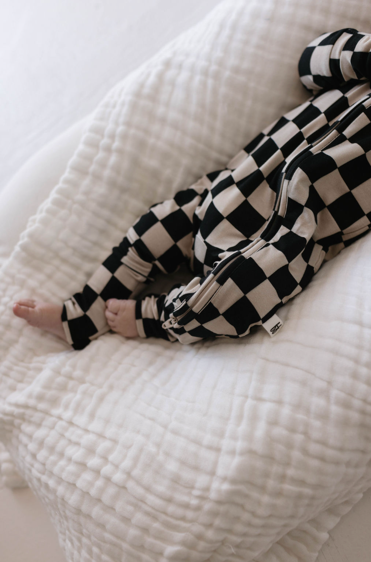 Bamboo Zip Pajamas | Black Checkerboard