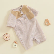 Load image into Gallery viewer, Baby Boys Button Romper Short Sleeve Stripe Print Jumpsuit Pocket Casual Clothes
