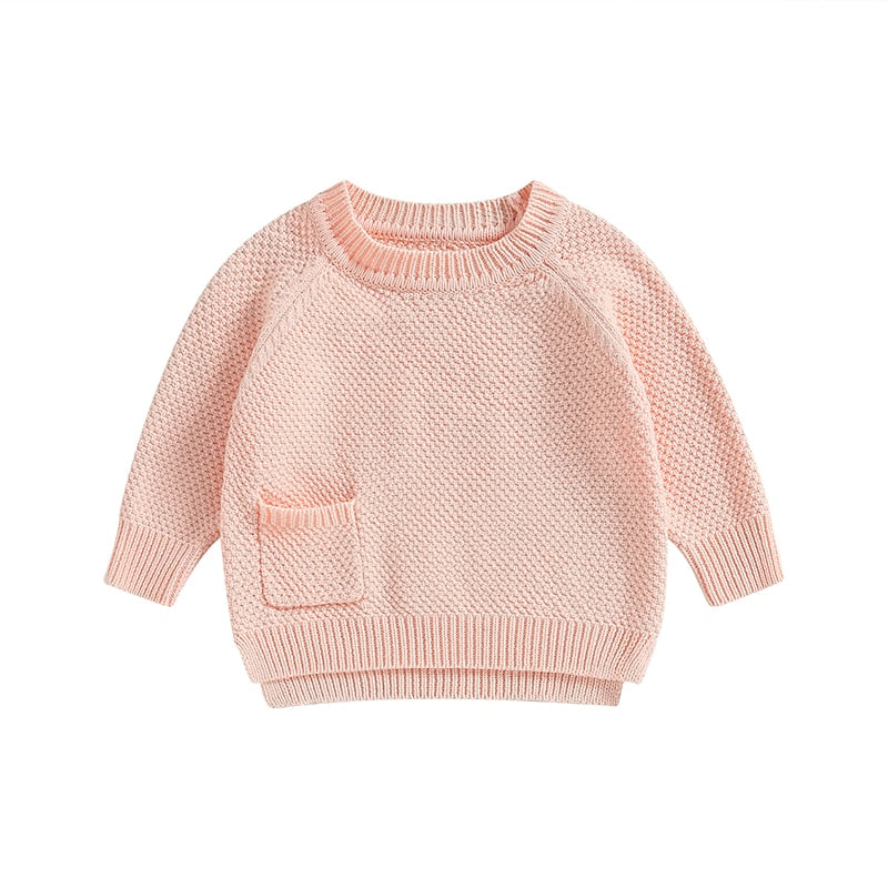 Baby Boy Girl Knitted Sweater Warm Long Sleeve Pullover with Pocket Autumn Knitwear