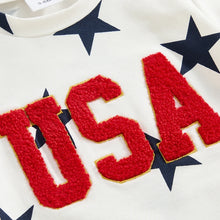 Load image into Gallery viewer, Baby Toddler Boys 2Pcs USA 4th of July Clothes Set Short Sleeve Embroidery Letters Top with Stars Print Shorts Outfit
