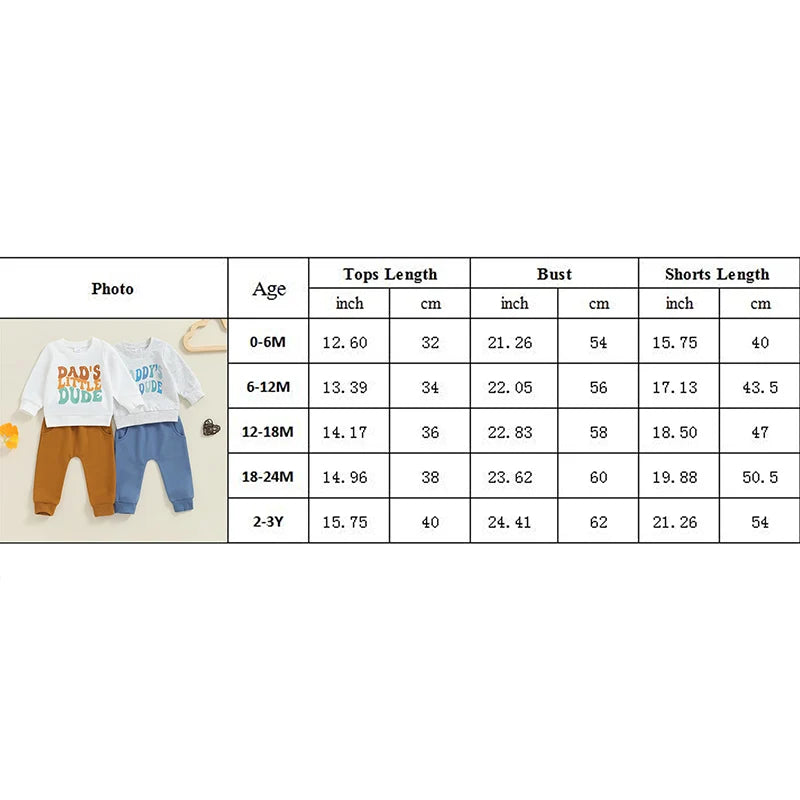 Baby Toddler Boys 2Pcs Dad's Little Dude Fall Outfit Letter Print Long Sleeve Round Neck Top and Solid Color Pants Set